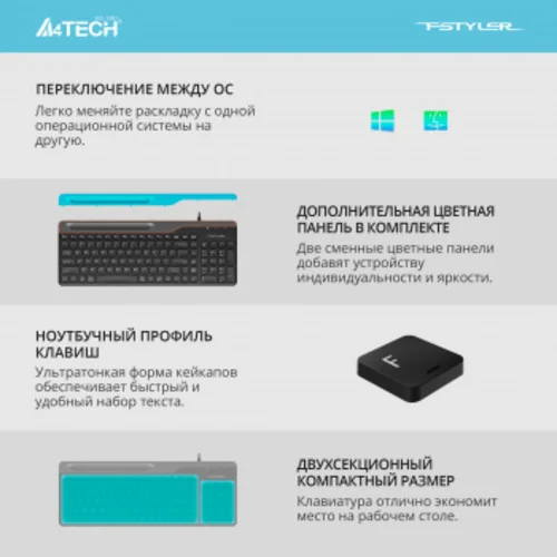 Клавиатура A4Tech Fstyler FK25 черный/серый USB slim